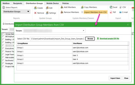 import csv into distribution group